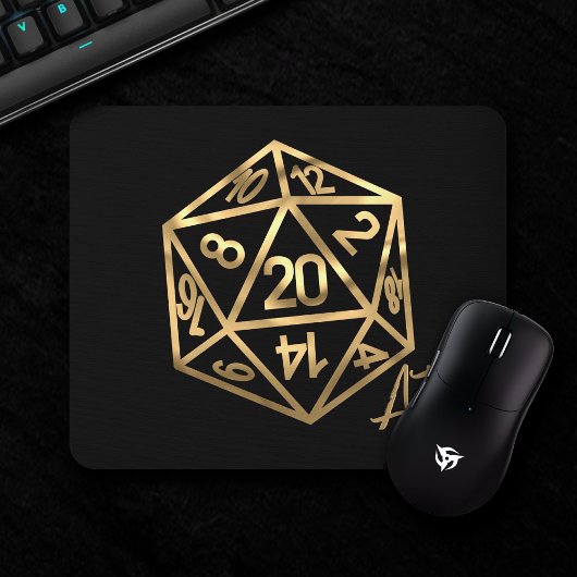 Gold D20 Crit AF | Tabletop Role Player Dice Muismat