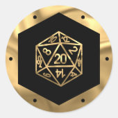 Gold D20-crit | Tabletop Role Player Dice Ronde Sticker (Voorkant)