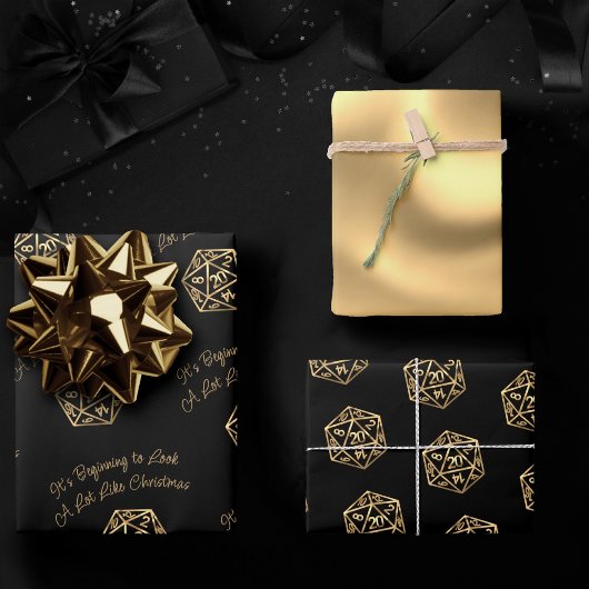 Gold D20-kernen | Tabletop Role Player Dice Inpakpapier Vel