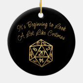 Gold D20-kernen | Tabletop Role Player Dice Keramisch Ornament (Achterkant)