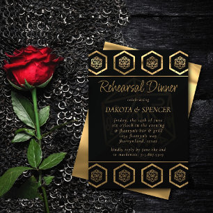 Gold D20 Tabletop Role Player Rehearsal Dinner Kaart