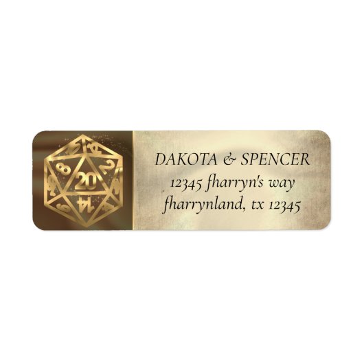 Gold D20 | Tabletop rollenspellen bureauadres Etiket (Voorkant)