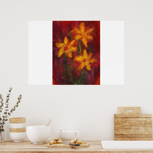 Gold Daffodils in roze Poster (Keuken)