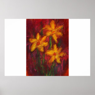 Gold Daffodils in roze Poster