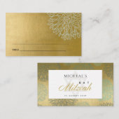 GOLD DAHLIA FLORAL BAR BAT MITZVAH PLACE CARDS VISITEKAARTJE (Voorkant / Achterkant)