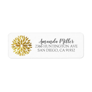 Gold Dahlia Floral Return Address Label