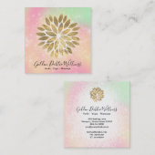 *~* Gold Dahlia Pastel Peach Yellow Green AP2 Vierkante Visitekaartje (Voorkant / Achterkant)