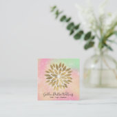 *~* Gold Dahlia Pastel Peach Yellow Green AP2 Vierkante Visitekaartje (Staand voorkant)