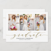 Gold Dainty Script Drie Foto Afstuderen Aankondiging (Voorkant / Achterkant)