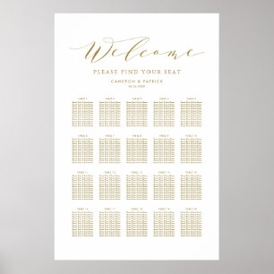 Gold Dainty Script Wedding Seating Chart Poster