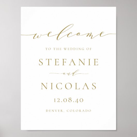 Gold Dainty Script WeduwWelkomstteken Poster (Voorkant)