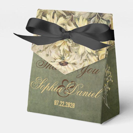 Gold Daisies met Sage Wedding Favor Box Bedankdoosjes (Voorkant Zijde)