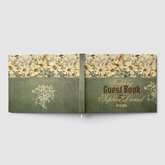 Gold Daisies met Sage Wedding Guest Book Gastenboek (Volledig)