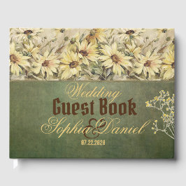 Gold Daisies met Sage Wedding Guest Book Gastenboek