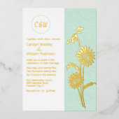 Gold Daisies Monogrammed Wedding Folie Invitation Uitnodiging (Voorkant)
