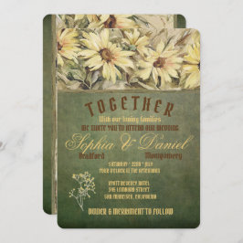 Gold Daisies op Sage Wedding Invitting Kaart