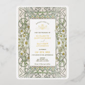 Gold  Daisy Art Nouveau Wedding Folie Uitnodiging (Voorkant)