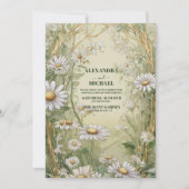 Gold  Daisy Art Nouveau Wedding Kaart (Voorkant)