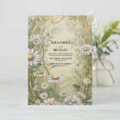 Gold  Daisy Art Nouveau Wedding Kaart (Staand voorkant)