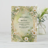 Gold  Daisy Art Nouveau Wedding Kaart (Staand voorkant)