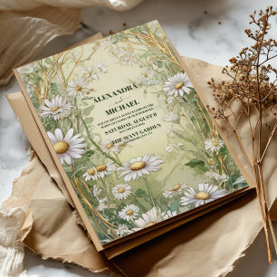 Gold  Daisy Art Nouveau Wedding Kaart