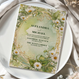 Gold  Daisy Art Nouveau Wedding Kaart