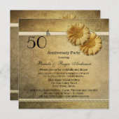 Gold  Daisy Flowers Jubileum Uitnodiging (Voorkant / Achterkant)