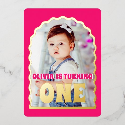 Gold Daisy ONE Eerste Verjaardagsfeestfoto Folie Uitnodiging (Voorkant)