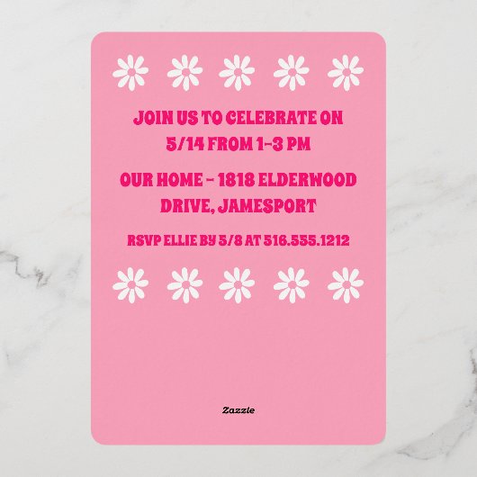 Gold Daisy ONE Eerste Verjaardagsfeestfoto Folie Uitnodiging (Achterkant)