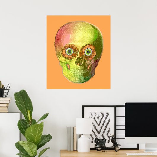 Gold Daisy Skull Poster (Thuiskantoor)