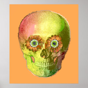 Gold Daisy Skull Poster
