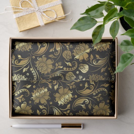 Gold Damasers en zwarte achtergrond Tissuepapier (Geschenk)