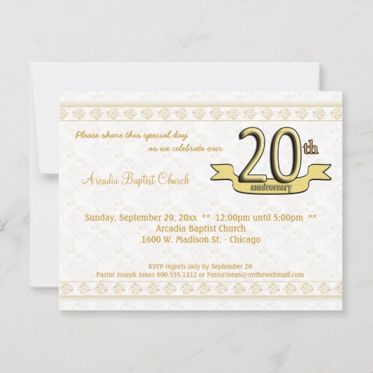 Gold Damask 20e Jubileum Celebration Invite Kaart (Voorkant)