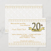 Gold Damask 20e Jubileum Celebration Invite Kaart (Voorkant / Achterkant)