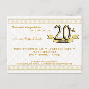 Gold Damask 20e Jubileum Celebration Invite Kaart