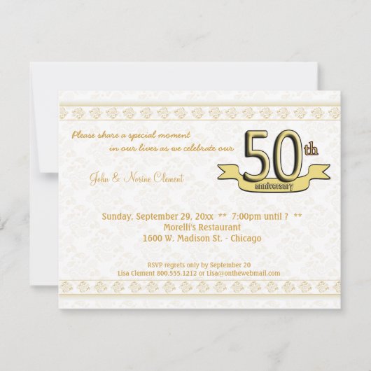 Gold Damask 50e Jubileum Celebration Invite Kaart (Voorkant)