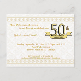 Gold Damask 50e Jubileum Celebration Invite Kaart