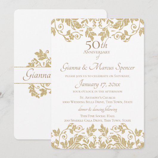 Gold Damask 50e Jubileum Kaart (Voorkant / Achterkant)