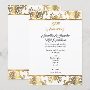 Gold damask 50e trouwdag kaart