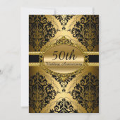 Gold Damask 50th Wedding Jubileum Invite Kaart (Voorkant)