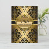 Gold Damask 50th Wedding Jubileum Invite Kaart (Staand voorkant)