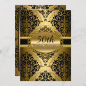 Gold Damask 50th Wedding Jubileum Invite Kaart (Voorkant / Achterkant)