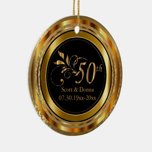 Gold Damask 50th Wedding Jubileum Keramisch Ornament (Rechts)