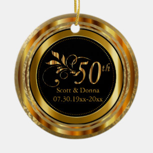 Gold Damask 50th Wedding Jubileum Keramisch Ornament