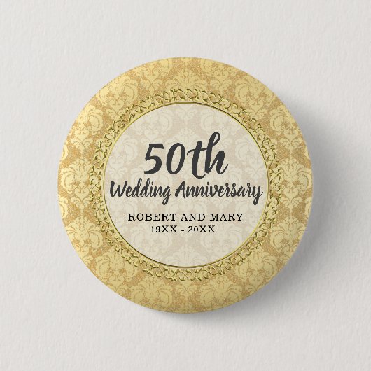 Gold Damask 50th Wedding Jubileum Ronde Button 5,7 Cm (Voorkant)