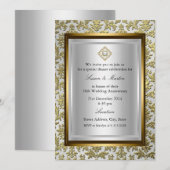 Gold Damask 50th Wedding Jubileum Uitnodiging (Voorkant / Achterkant)