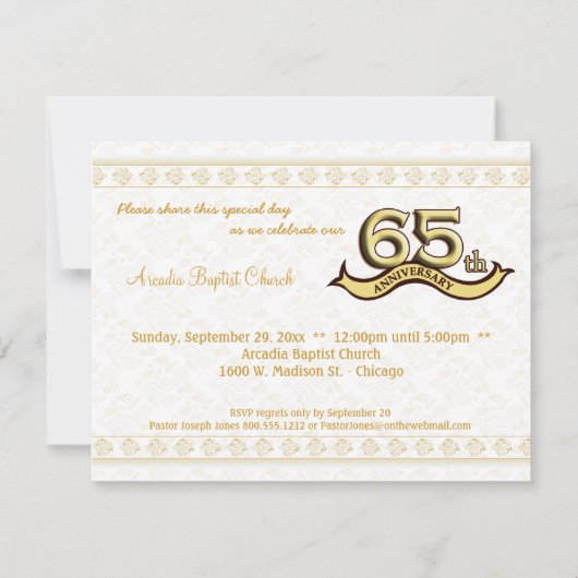 Gold Damask 65th Jubileum Celebration Invite Kaart (Voorkant)