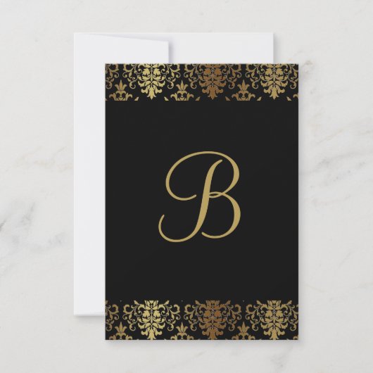 Gold Damask Black Monogram Elegant Chic Bedankkaart (Voorkant)