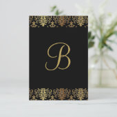 Gold Damask Black Monogram Elegant Chic Bedankkaart (Staand voorkant)