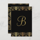 Gold Damask Black Monogram Elegant Chic Bedankkaart (Voorkant / Achterkant)